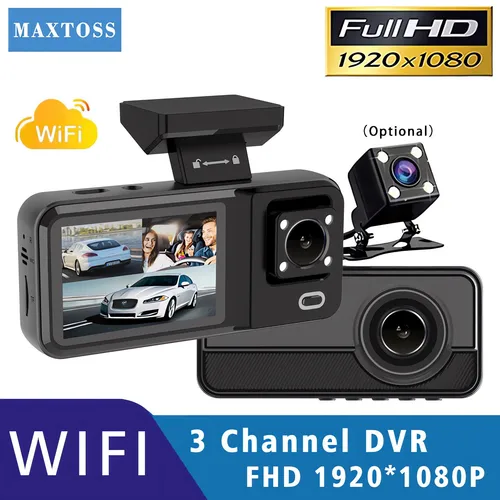 3 cámaras de coche DVR WIFI 1080P lente de 3 canales dentro de la cámara de salpicadero del vehículo DVR de tres vías grabadora grabadora de vídeo Dashcam videocámara