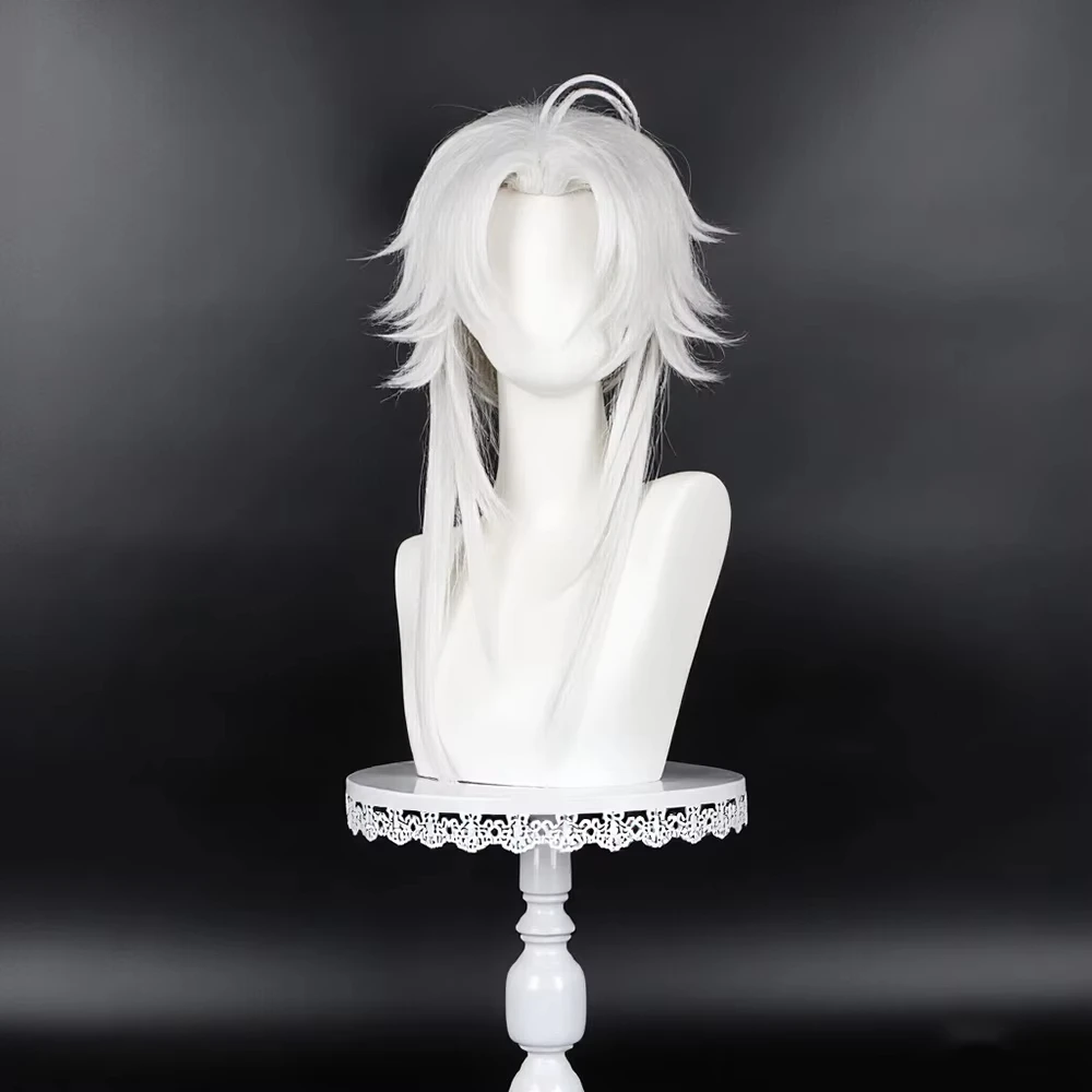 Anime The Freak Circus Pierrot Cosplay Wig Unisex Silver White Short Hair Heat Resistant Synthetic Wigs Halloween Prop image 3