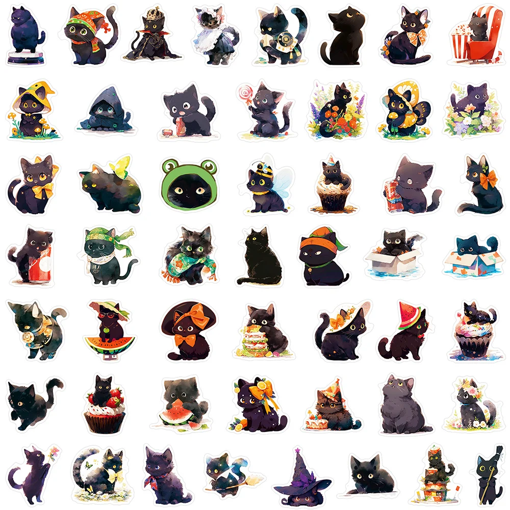 10/30/50pcs Kawaii Black Cat Animal Stickers Aesthetic Decals Laptop Suitcase Fridge Notebook Funny Decoration Sticker Kids Toys