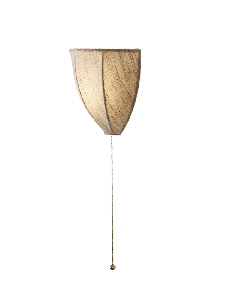 

Wall lamp wabi sandy wind linen fabric bed and breakfast bedroom bedside lamp French villa living room background wall lamp