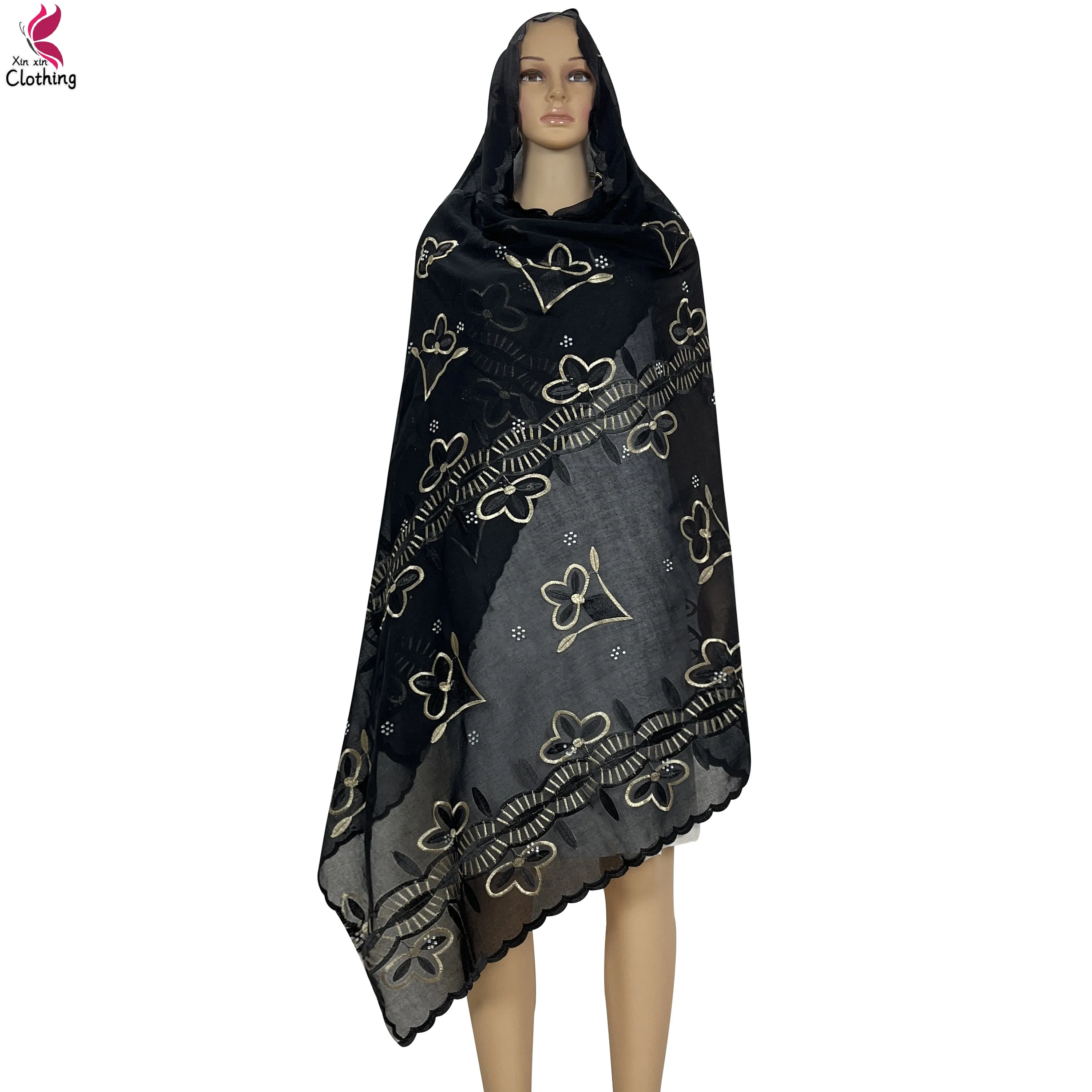 2024 New Hot Sales African Women Cotton Scarf Comfortable Soft Muslim Scarf Embroidered for Shawls Wraps Islamic Abaya Hijabs