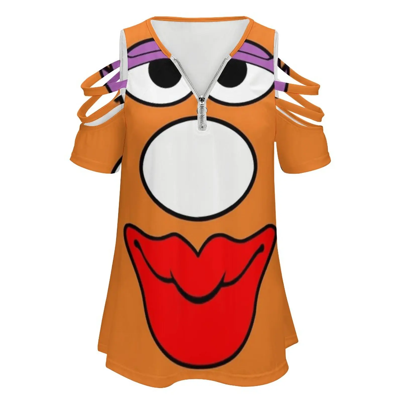 Mrs Potato Head Women'S T-Shirt New Fashion Printed Zipper V-Neck Short Sleeve T Shirts Casual Plus Size Head Potato Face Pope