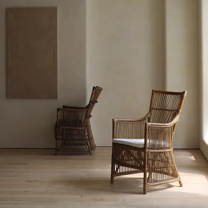 Винтажный обеденный стул для ресторана Южной Восточной Азии, повседневный стул из ротанга Wabi Sabi Wind, одиночный стул из ротанга