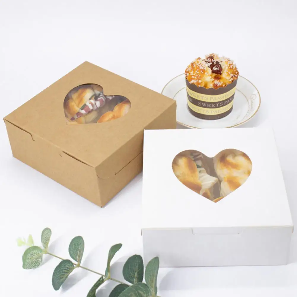 

10Pcs Cupcake Box Food Grade Mini Individual Cake Packing Case with Heart Shaped Window Kitchen Tool Party Supplies