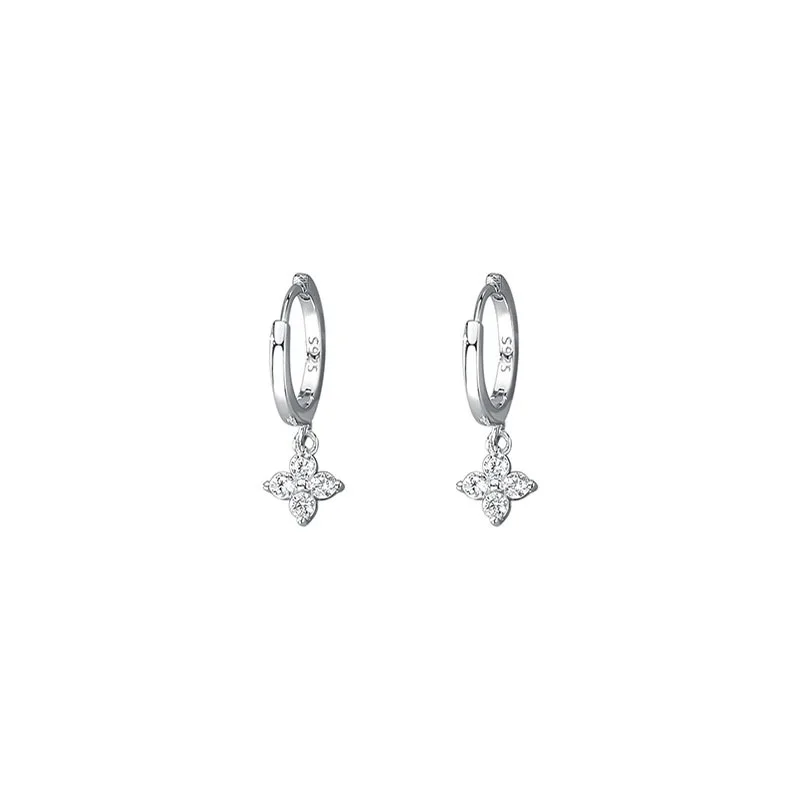 REETI 925 Sterling Silver Four-leaf flower Cubic Zircon Flower Hoop Earrings Ear Jewelry For Women Party Gifts Earing Hoop