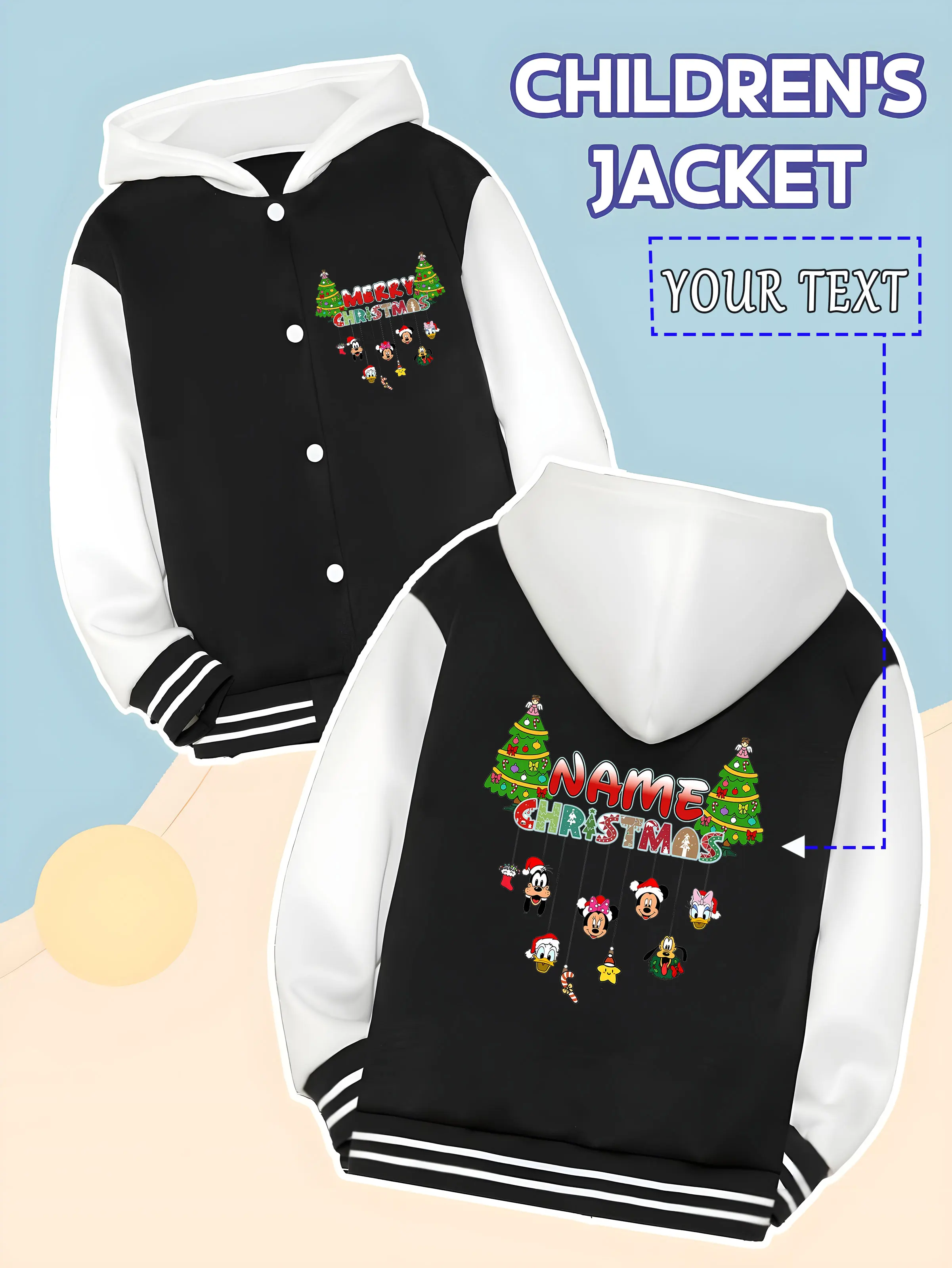 

MINISO Disney Christmas themed children's baseball jacket - character ornament Christmas tree design, full of details, suitable