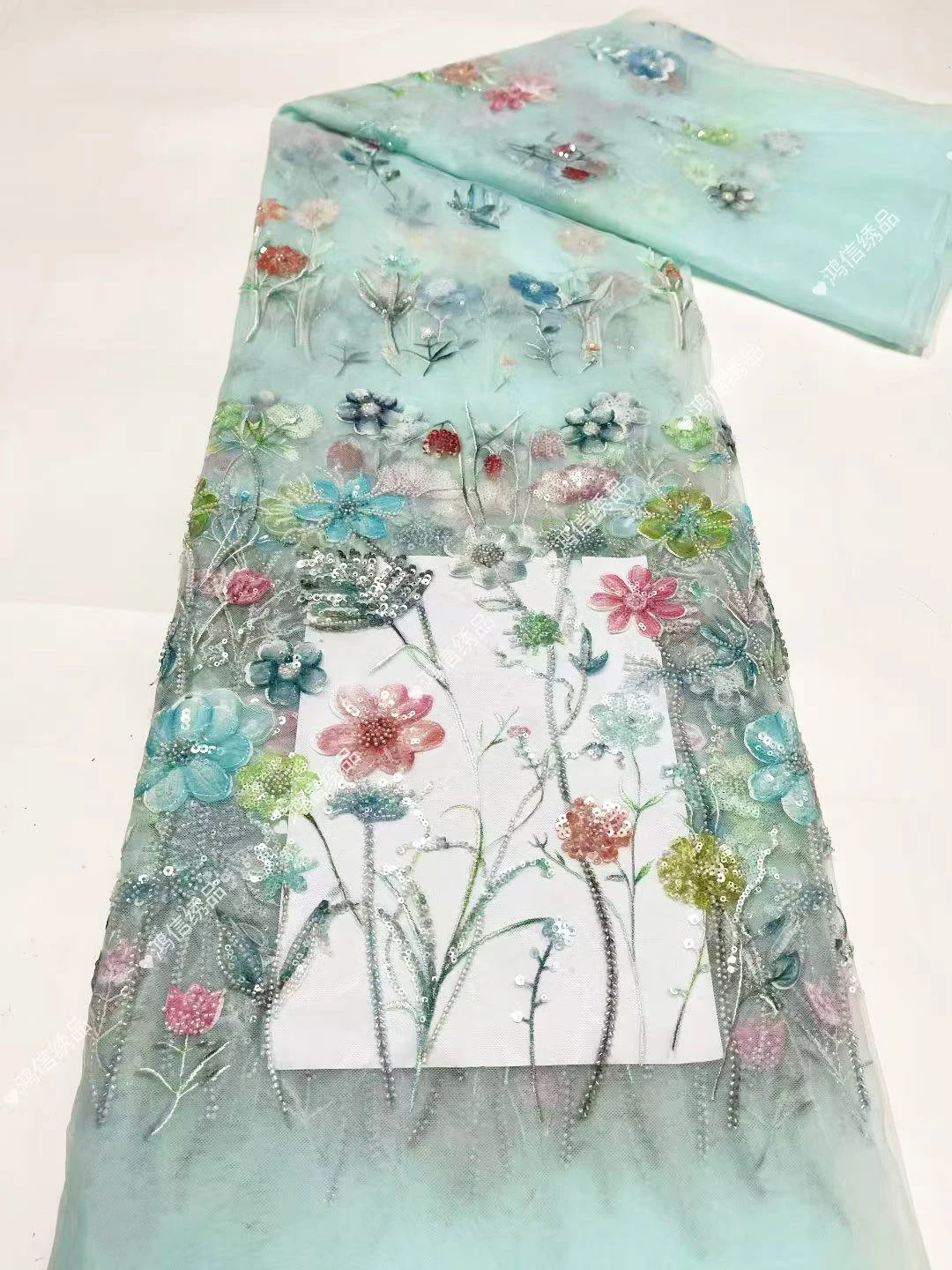 

Sky Blue High Quality Nigerian Tulle Lace Fabrics Latest Beaded Sequins Mesh African Lace Fabric Bride French Net Lace Fabric