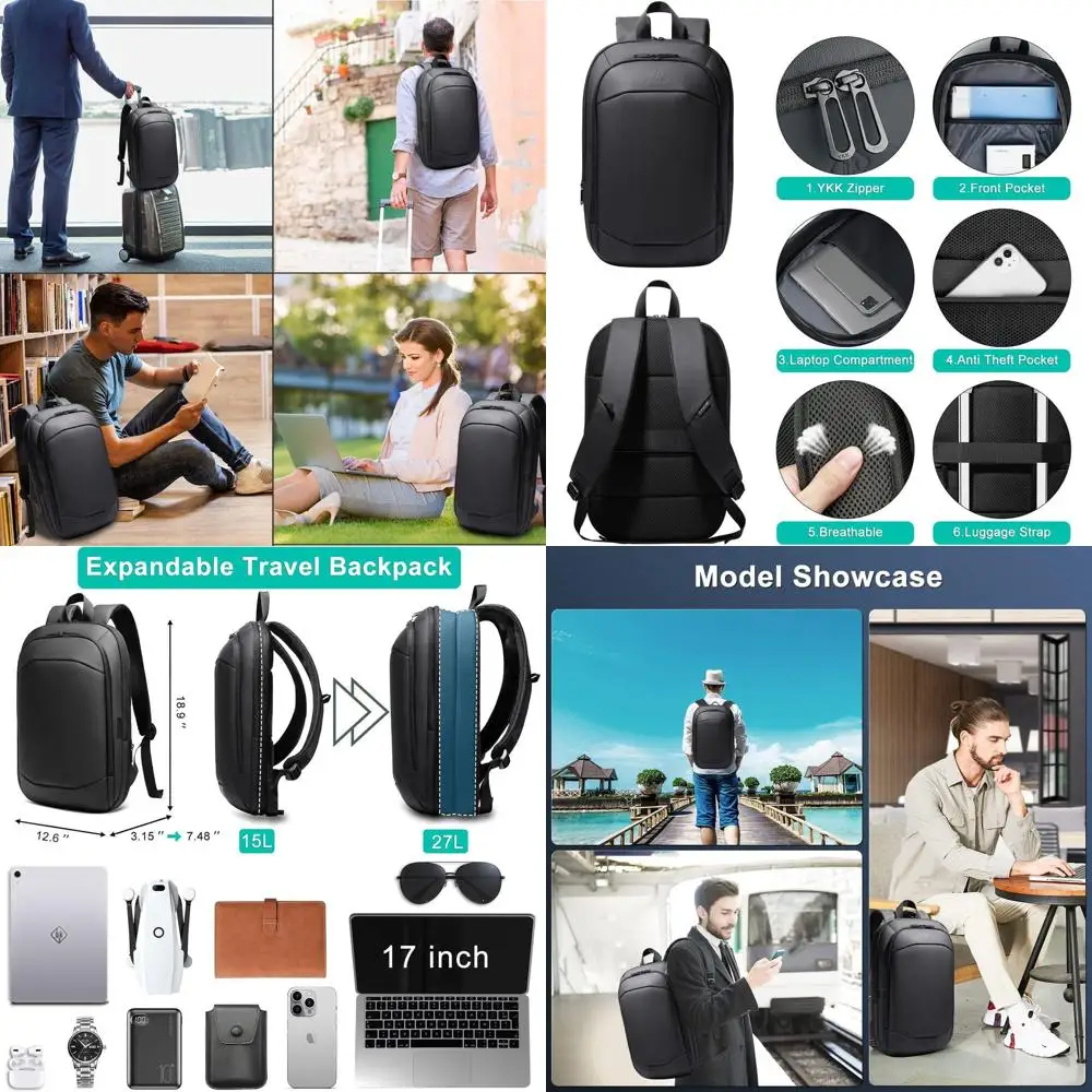 

Водонепроницаемый рюкзак для ноутбука 17 дюймов с USB-портом — тонкий, расширяемый, с защитой от кражи, для мужчин и женщин, идеально подходит для учебы и работы