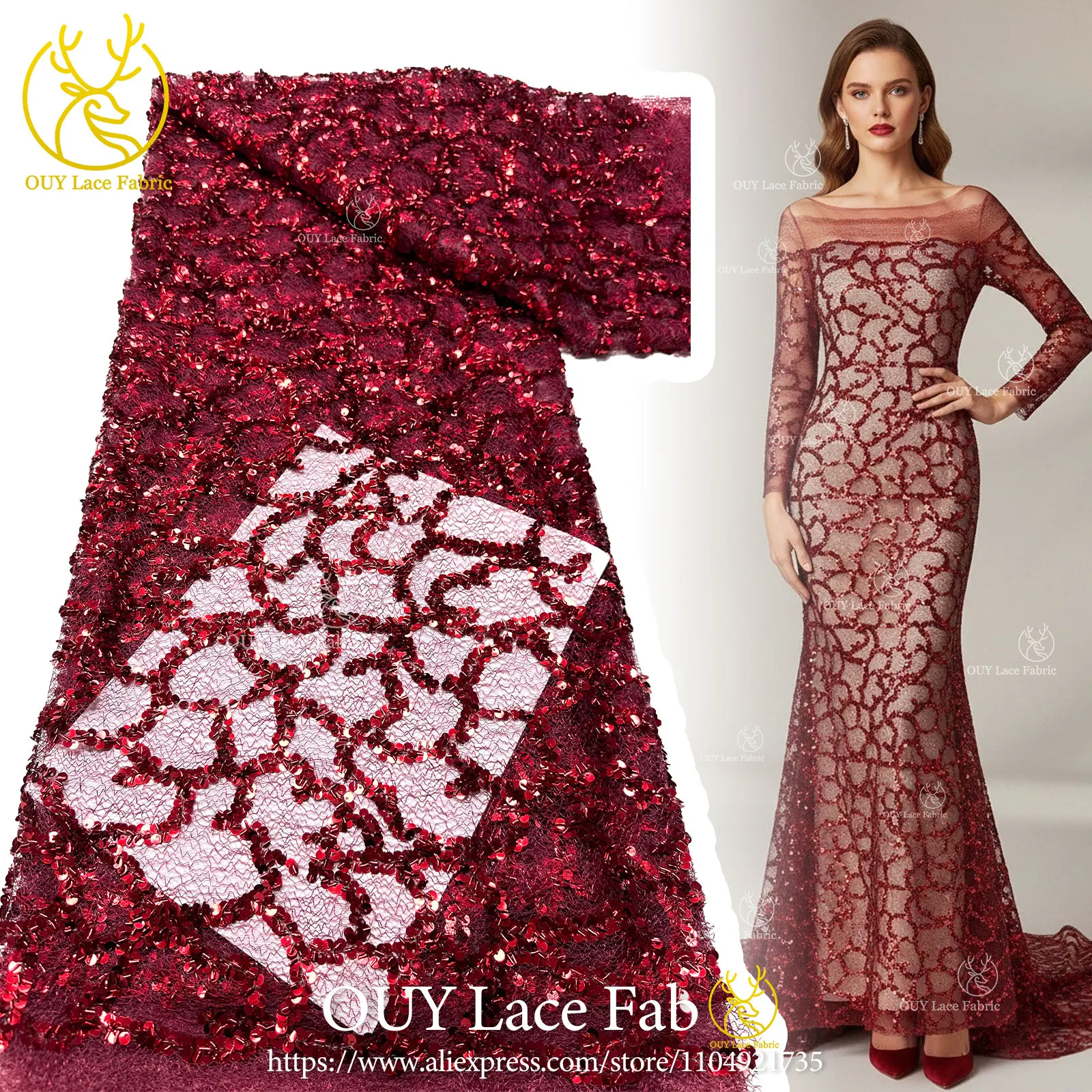 

Wholesale French Lace Fabric 2026 High-Quality African Nigerian Sequined Lace Fabric Suitable for Party Gown Sewing Material