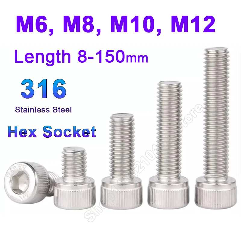 

M6 M8 M10 M12 DIN912 316 A4 Stainless Steel Allen Head Bolt Hexagon Hex Socket Head Cap Screw ylindrical Head Lengthen Bolts