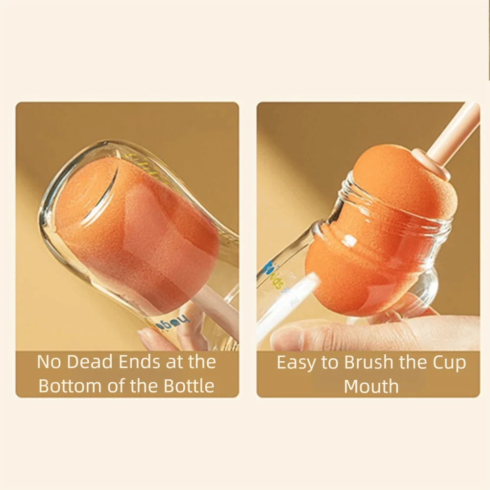 Spazzola per bottiglia d'acqua 5 in 1 Spugna in nylon Spazzola per biberon senza BPA Set di spazzole per pulizia bottiglia in paglia di silicone con manico lungo
