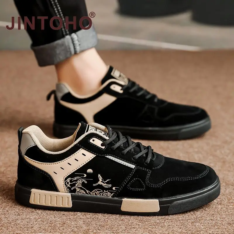 JINTOHO حجم كبير 47 أزياء الرجال حذاء أسود عارضة قطيع الجلود أحذية رياضية في الهواء الطلق عدم الانزلاق تشغيل الأحذية المطاطية #3