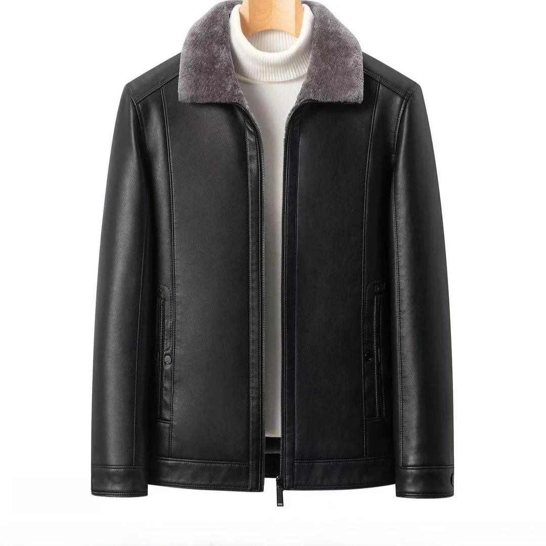 

Tagkita Men's Genuine Leather Jaet Thiened Large Size eepskin Coat Warm Busin Casual Sle Zipper Closure Long Sve