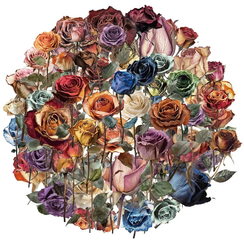 50 Stück getrocknete Rosen, dekorative Graffiti-Aufkleber, Gepäck, Notebook, Skateboard, Motorrad, PET, wasserfeste Aufkleber