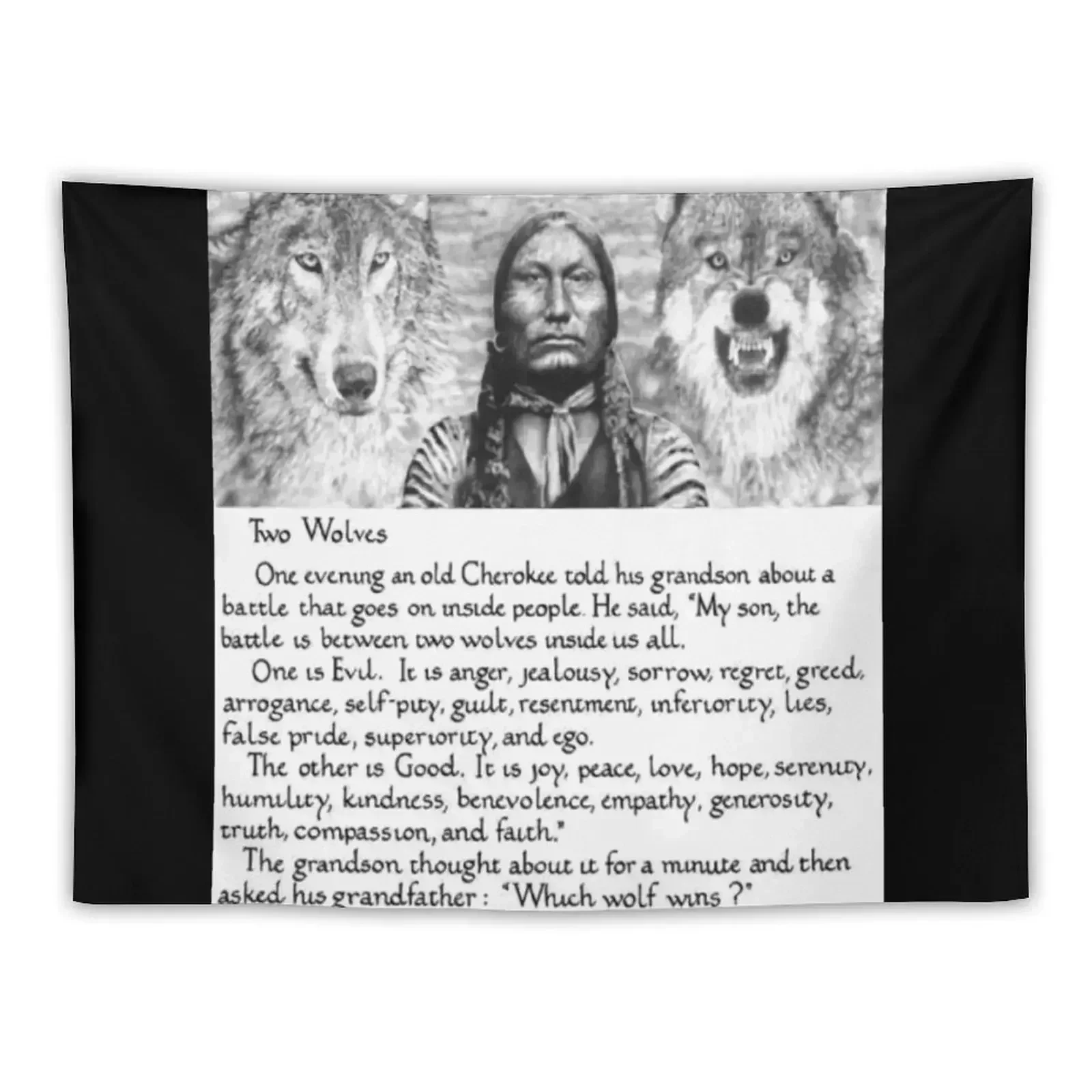 

Wise Cherokee saying/ story about 2 wolves Tapestry Funny Wallpaper Decorations For Room Tapestry