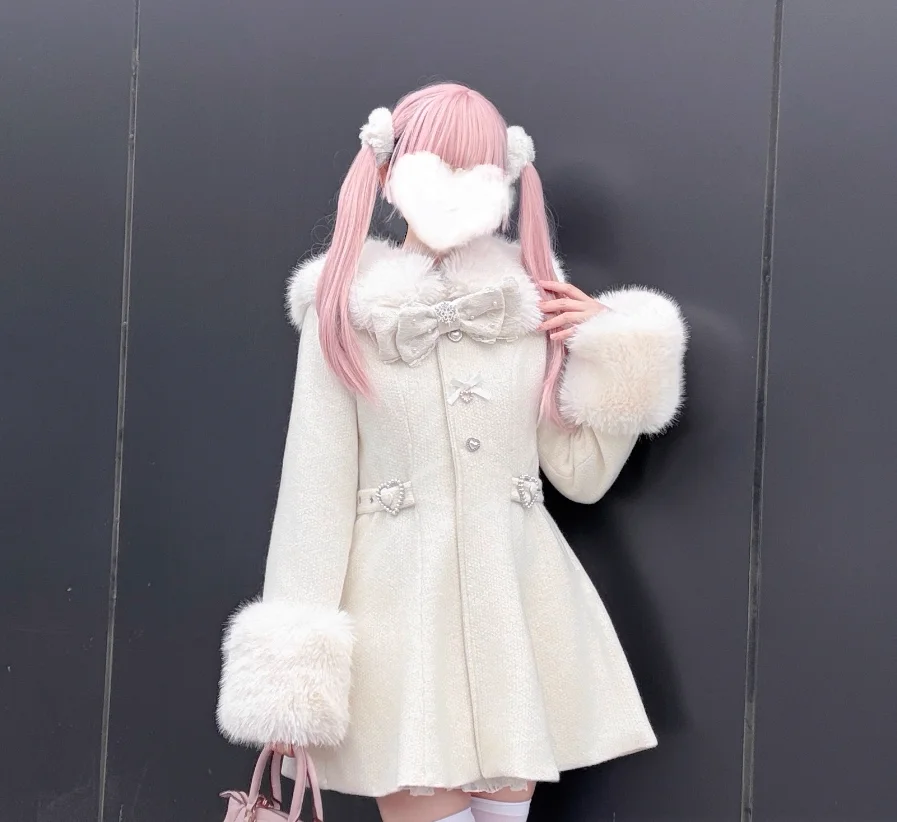 Abrigo de producción en masa con lazo y diamantes de imitación, diseño Original japonés de Lolita, chaqueta cálida y gruesa de estilo minero terrestre