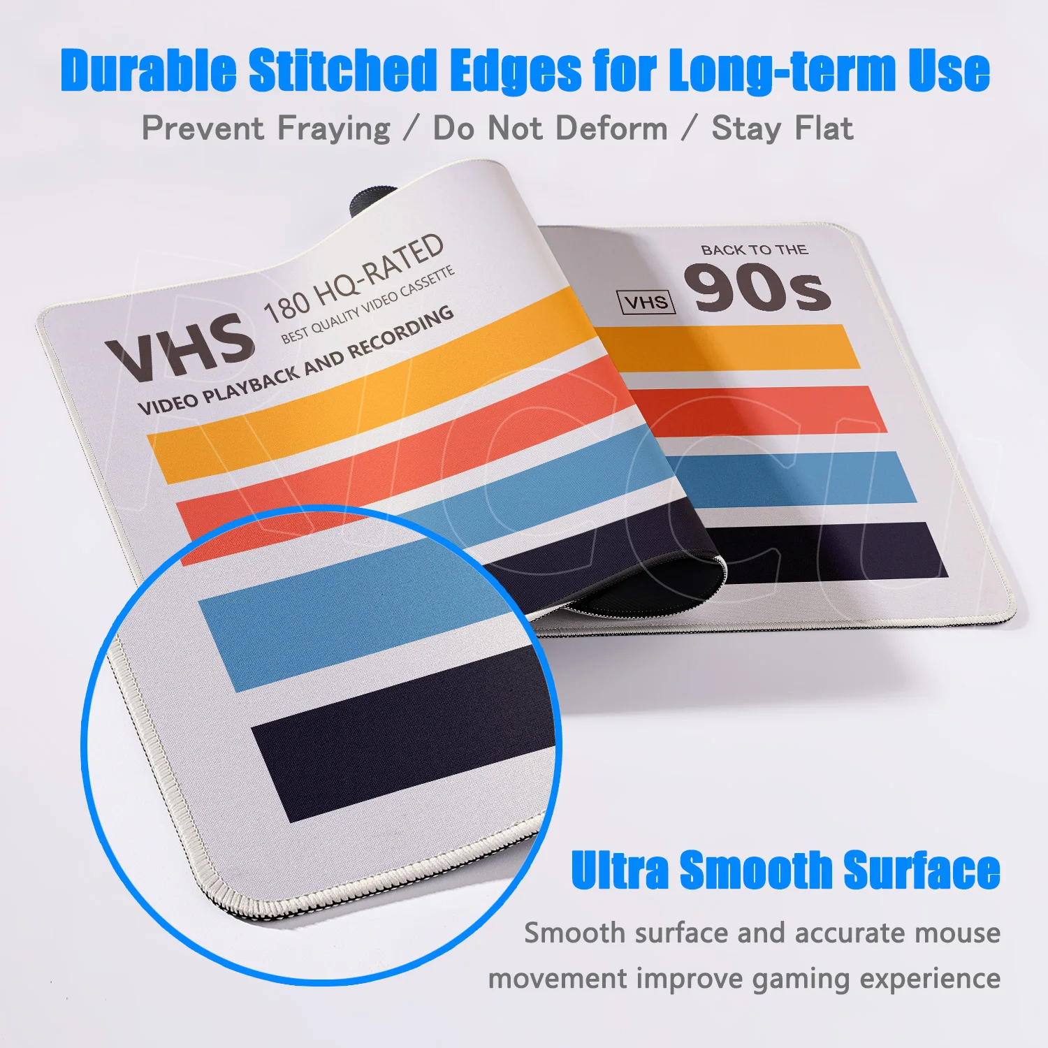 VHS ريترو المتضخم ماوس الوسادة 120x60 سنتيمتر الكمبيوتر ماوس الوسادة بساطتها لوحة مكتب XXXL غرزة حافة لوحة المفاتيح حصيرة الألعاب سرعة الفئران البساط #4