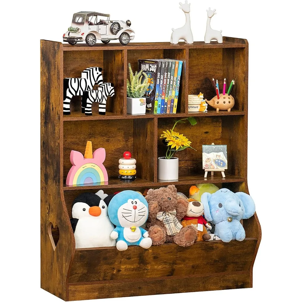 

Kids Storage Organizer, 3 Tier Children Bookcase and Bookshelf, Toddler 6 Cubby Cabinet, Wood Book Shelf for Playroom, Bedroom