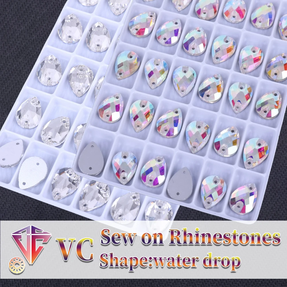 Sew On AB Rhinestone Water drop Shape Flatback Glass Crystals for Clothing Wedding Dresses All For Decoration DIY