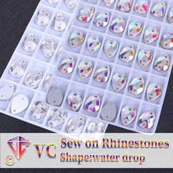 Sew On AB Rhinestone Water drop Shape Flatback Glass Crystals for Clothing Wedding Dresses All For Decoration DIY