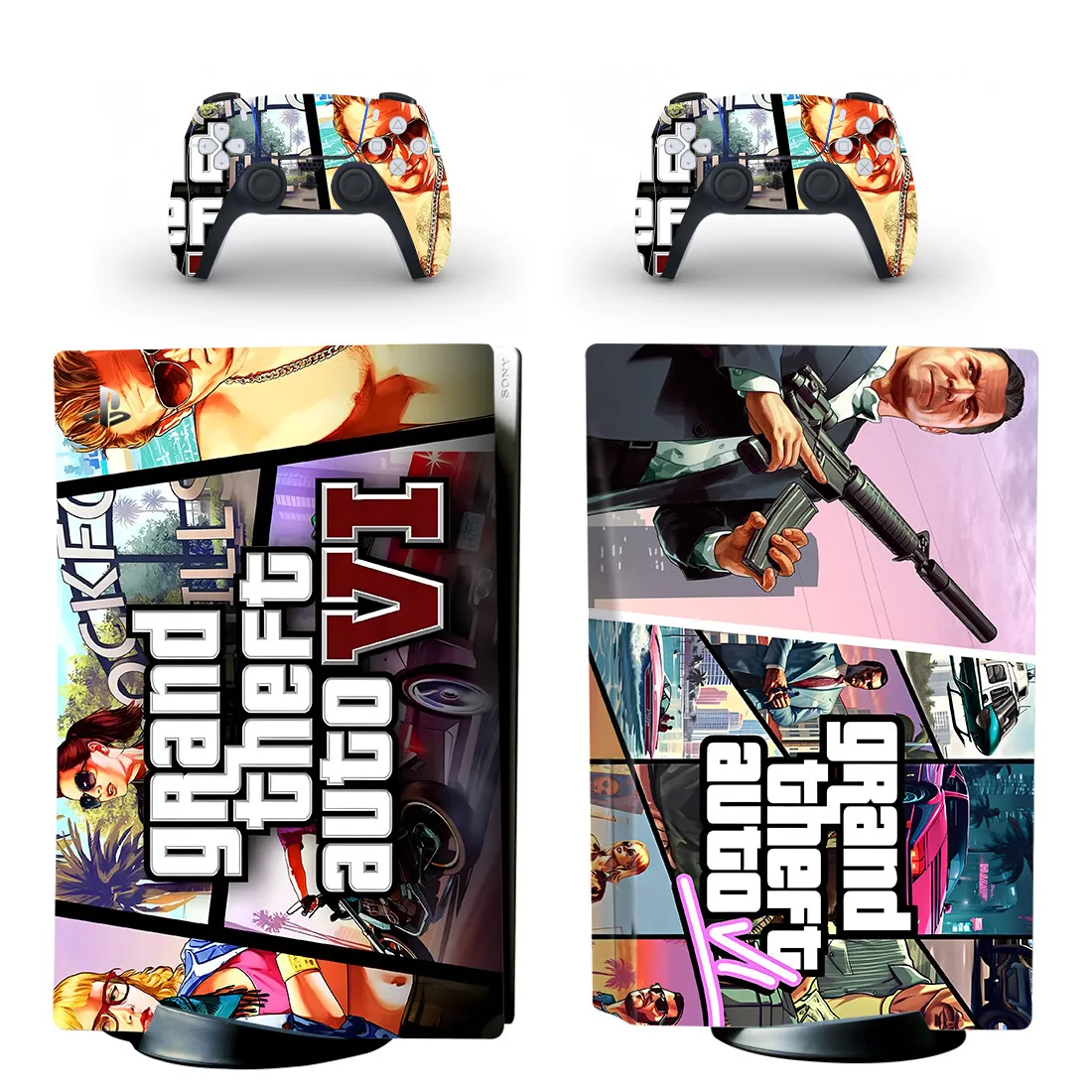 Grand Theft Auto VI GTA 6 PS5 disco Skin Sticker Decal Cover para consola y 2 controladores PS5 Disk Skin Vinyl