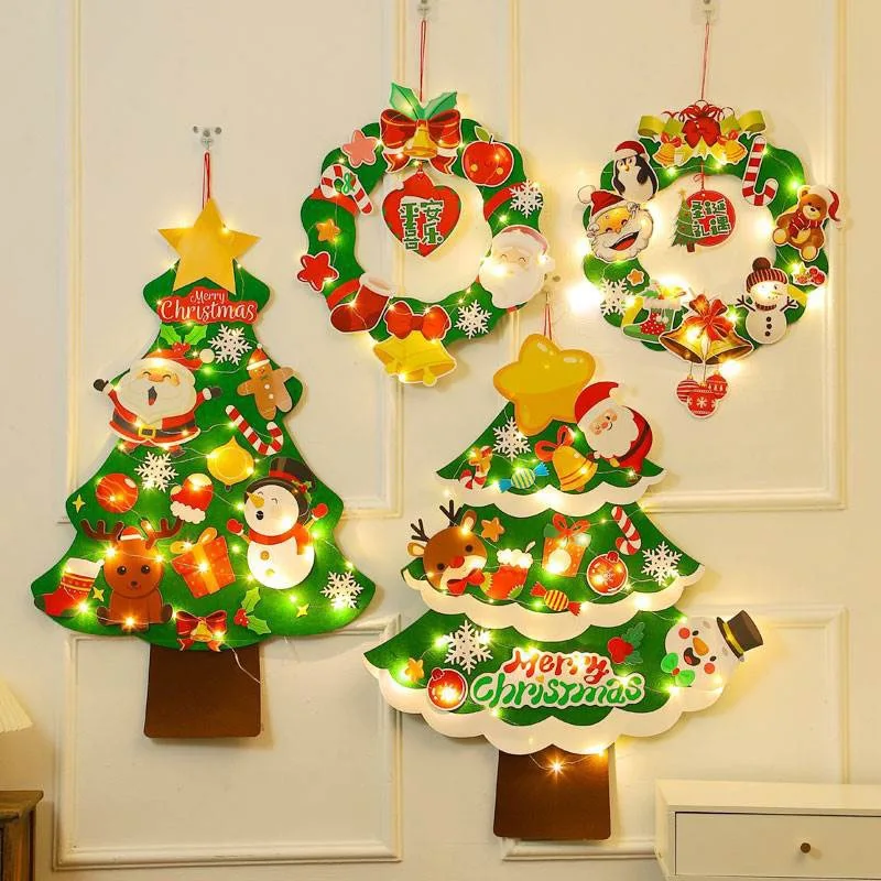 Christmas Wreath Door Hanging DIY Felt Material Home Hanging Manual Mall Scene Layout Elderly Snowman Elk Wall Decoration Circle