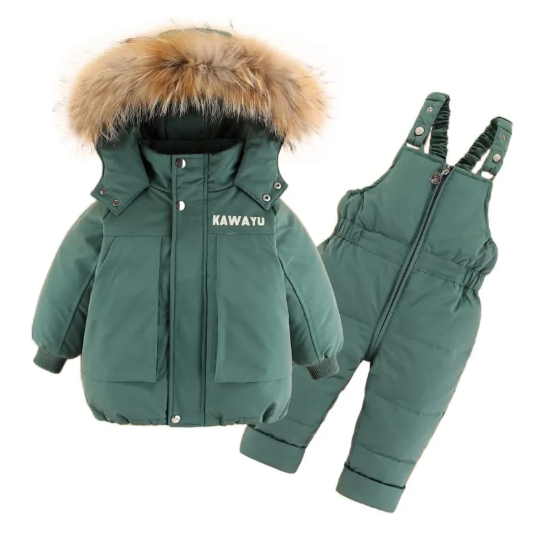 RAISE Winter Baby Boy 2PCS Clothes Set Hooded Warm Letter Infant Boy Down Jacket 1-3Y Boys Solid Overalls Toddler Boys Snowsuits