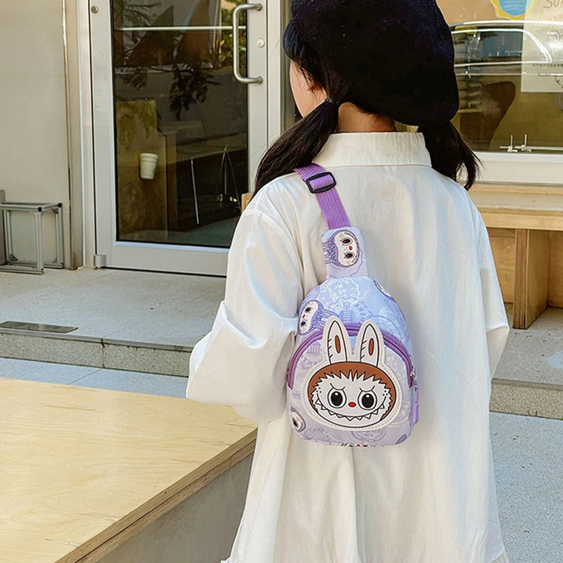 1Pcs New Children\'s Cartoon Labubu Chest Bag Large Capacity Backpack Waterproof Kawaii Brown Monster Kids Cute Shouder Bag