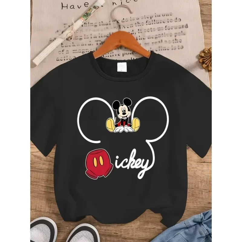 

Disney Men's Women's Mickey and Minnie Pattern Printed Round Neck T-shirt Loose Casual Cotton Plus Size Female Round Neck Top