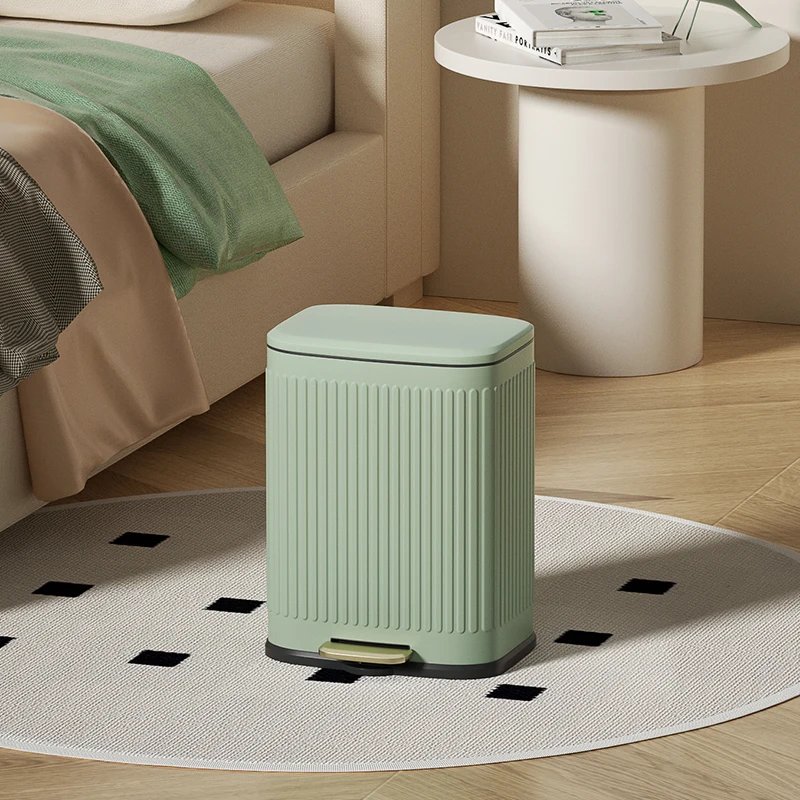 Stainless Steel Waste Bin Household Trash Can High-capacity Living Room Foot Pedal Square Waste Bin Simple Modern Trash Can