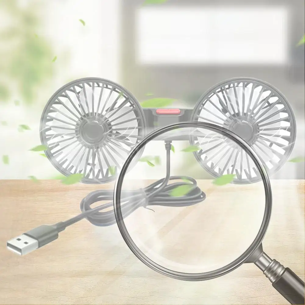 

USB 5 В автомобильный охлаждающий вентилятор с двойной головкой, автоматический вентилятор, вращение на 360 градусов, регулируемая 3 скорости, автомобильные электроприборы