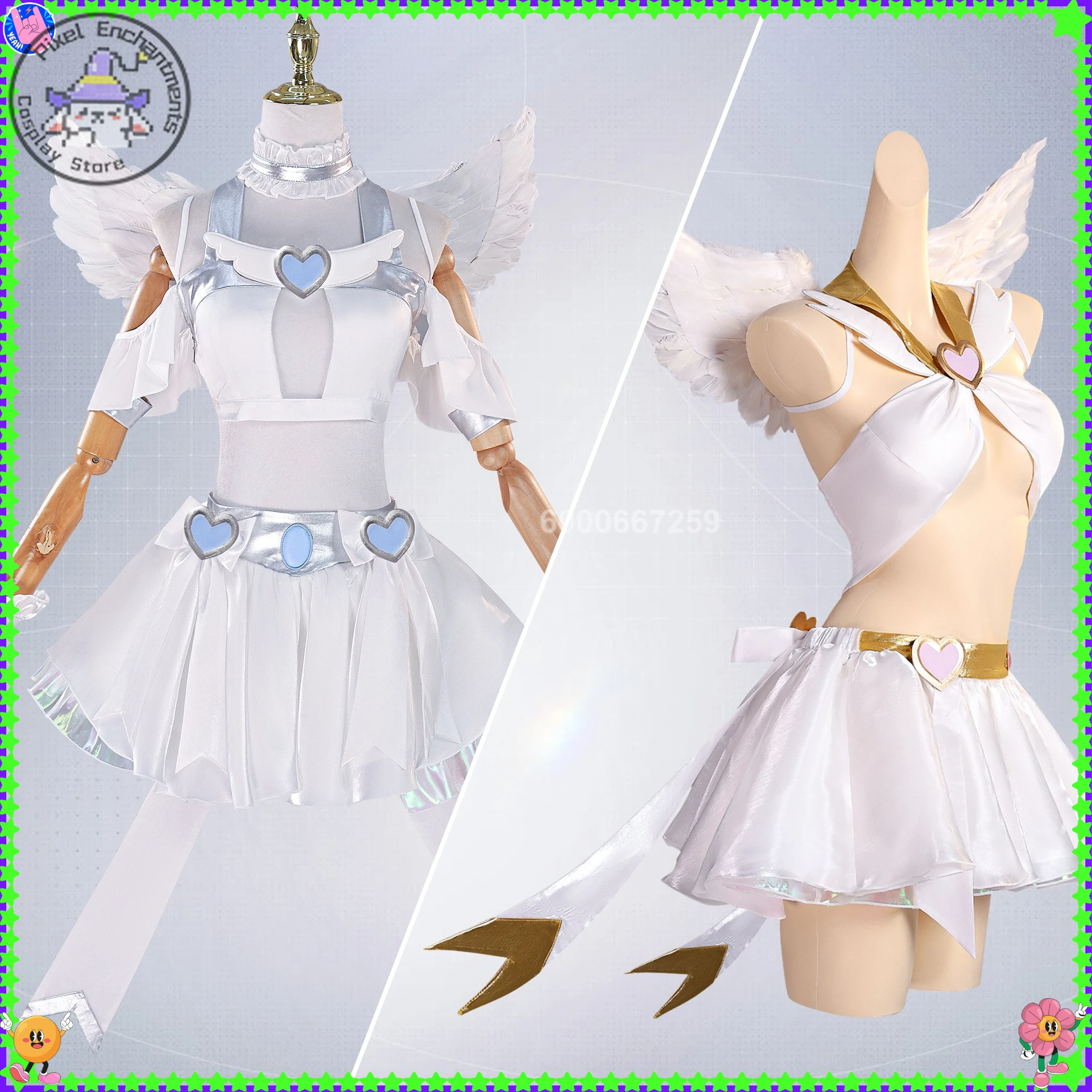 

Panty & Stocking Cosplay Costume Anime Panty/Stocking Angel Outfit New White Dress Wings Role Playing Clothes Women Comic Con