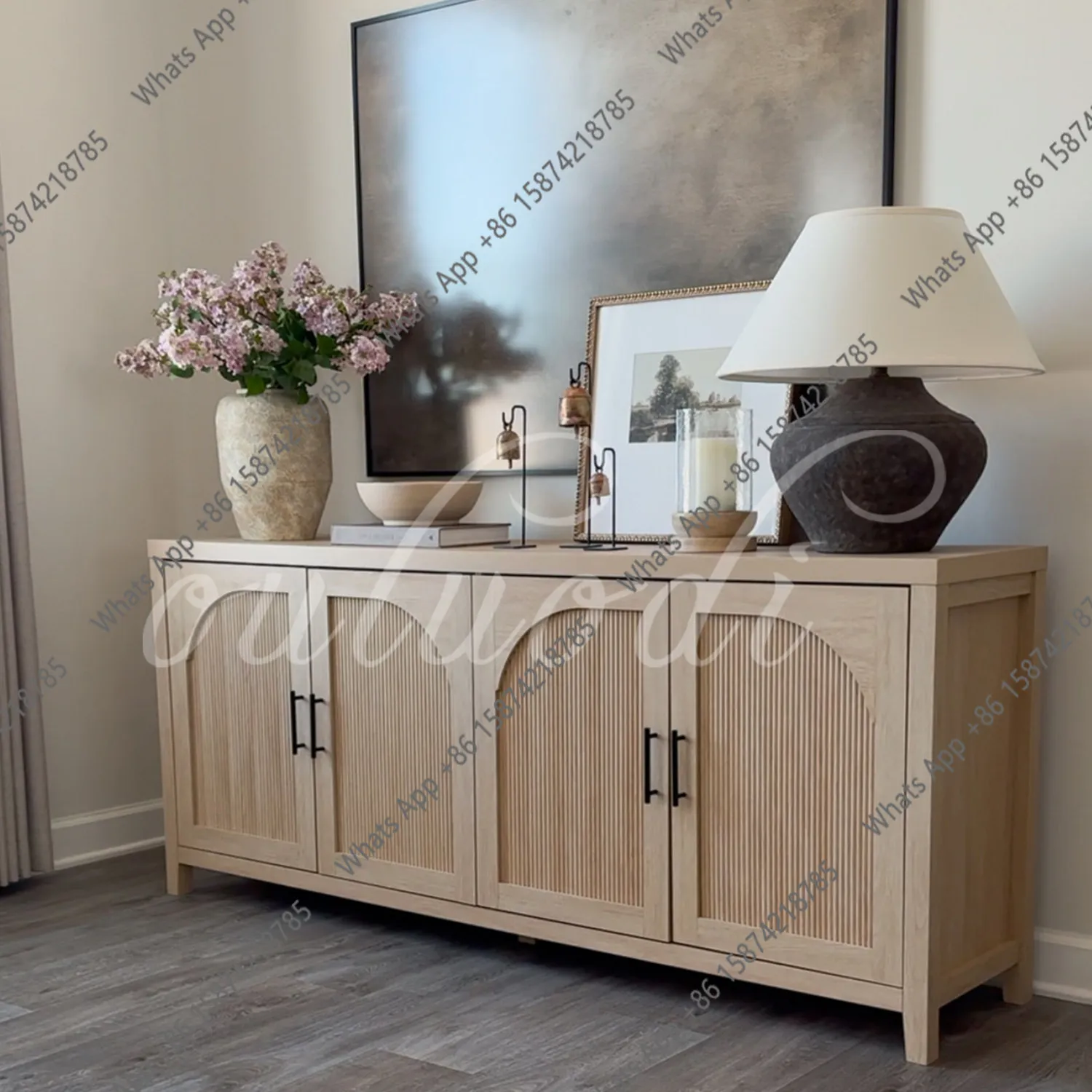 

French-style antique solid wood dining side cabinet, restaurant dish storage cabinet, American simple designer storage cabinet