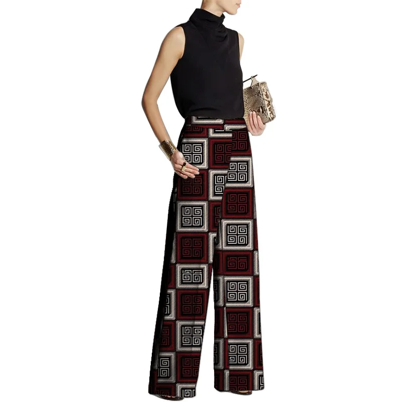 Hand Cut Ankara Fashion Women Wide Leg Pants Female African Print Bottoms Party Wear