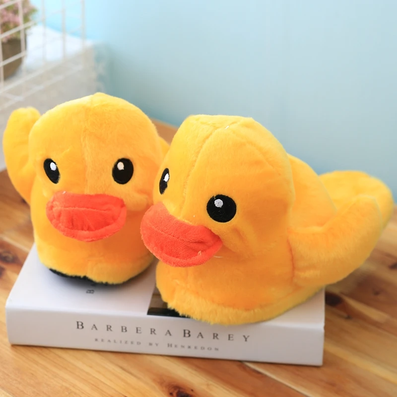 Winter Women Home Yellow Duck Fuzzy Slippers Cartoon Slides Snug Bedroom Slides Warm Cotton Indoor Female Slippers