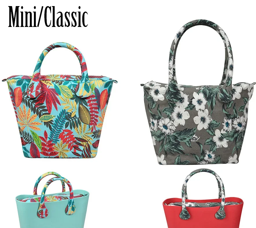 1 set baru Obag Short Long Round Flora, tali pegangan kain kanvas dengan lapisan dalam organizer untuk Classic Mini O Bag