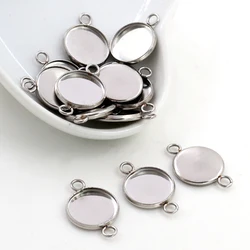 20pcs/Lot 8mm 10mm 12mm Inner Size Stainless Steel Material Two Loops Style Cabochon Base Cameo Setting Charms Pendant Tray
