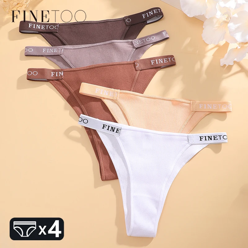 FINETOO 4Pcs/Set Cotton Letter Belt Underwear Women\'s Panties Sexy Low-Waist Bikini Underpants Female Breathable Briefs Lingerie