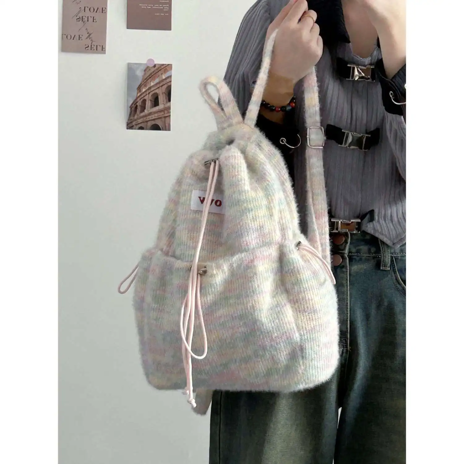 Miyagawa Small Candy Plush Backpack for Students Class 2023 Autumn/Winter New Girls Korean Fashion Versatile Book Bag