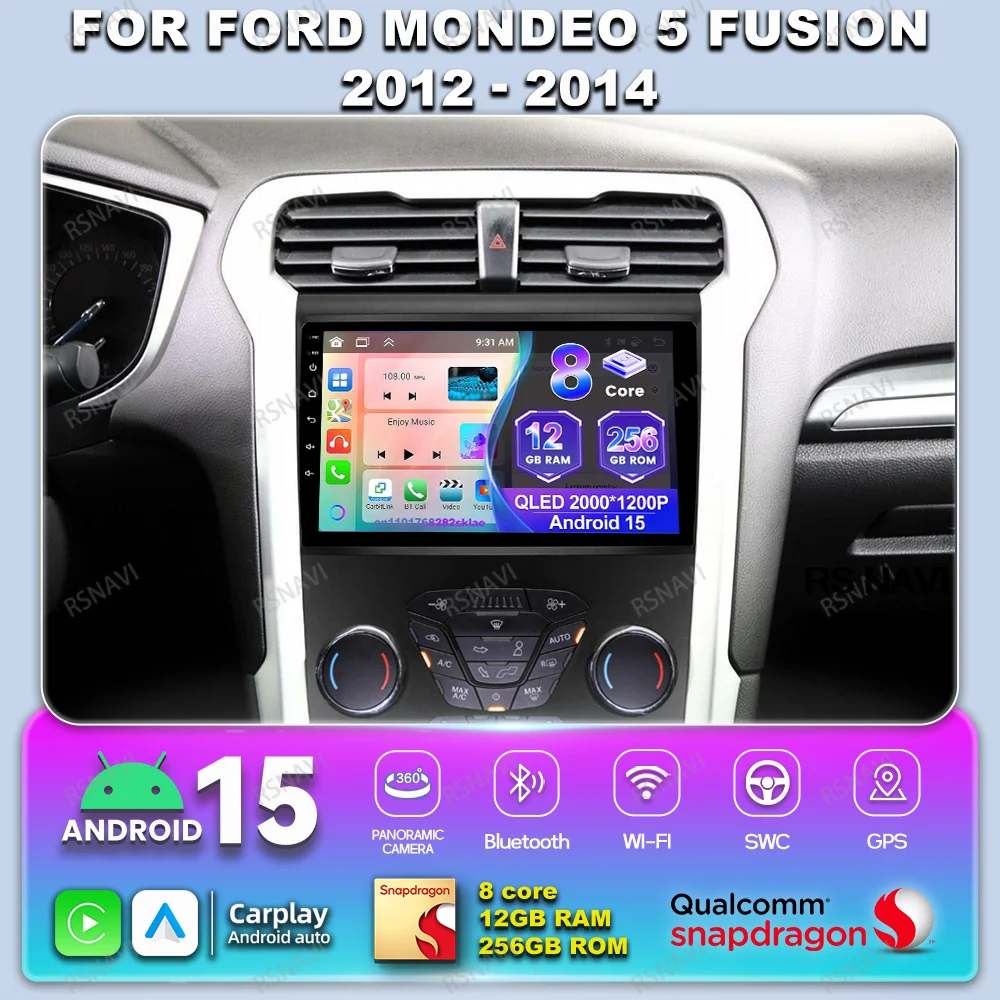 

Автомобильный радиоприемник Android 15 для Ford Mondeo 5 Fusion 2012 2013 2014 GPS Авторадио Qualcomm Stereo BT Беспроводной Carplay Авто головное устройство