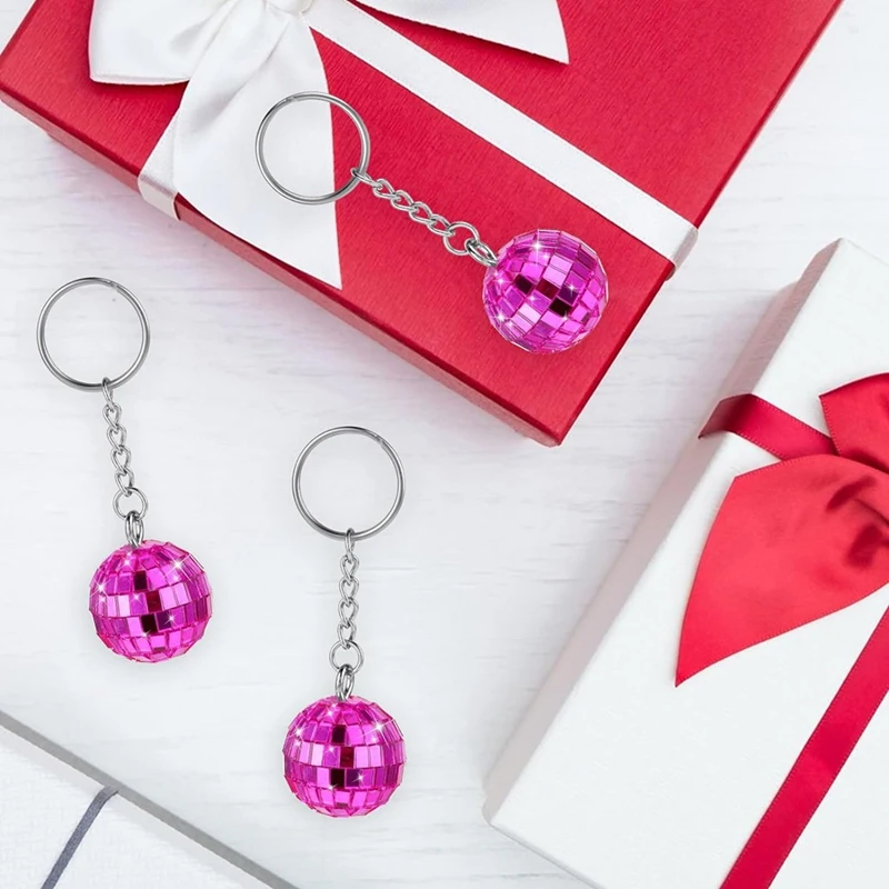 سلسلة مفاتيح كروية ديسكو بمرآة فضّية ، سلسلة مفاتيح ديسكو 70S ، 24 ks