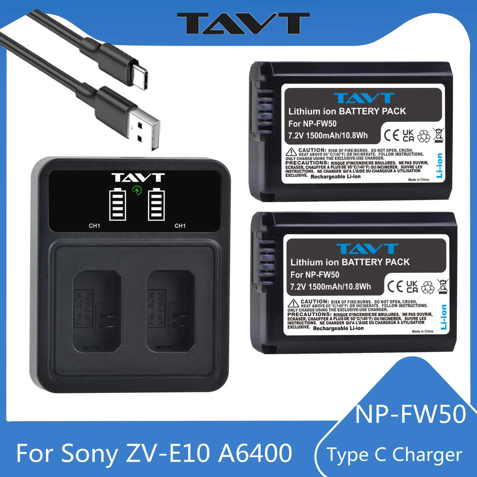 

NP-FW50 NPFW50 Battery For Sony ZV-E10, Alpha A6400 A6000 A6300 A6500 A5100 A7 A7II A7RII A7SII A7S A7S2 A7R and LED USB Charger