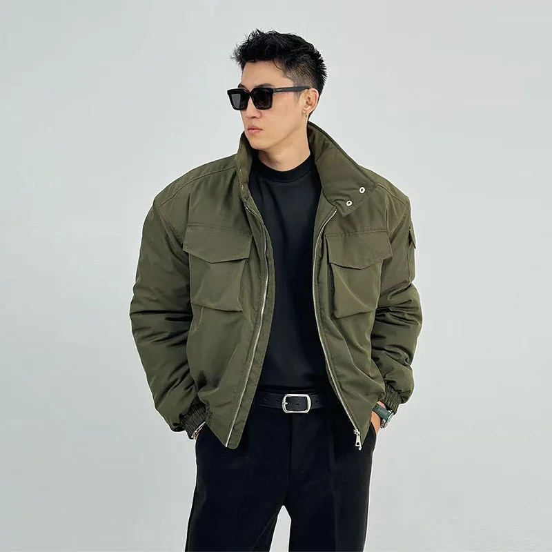 Мужская короткая куртка-бомбер, зимнее хлопковое стеганое пальто в стиле милитари, рабочая одежда с воротником-стойкой, верхняя одежда, парка