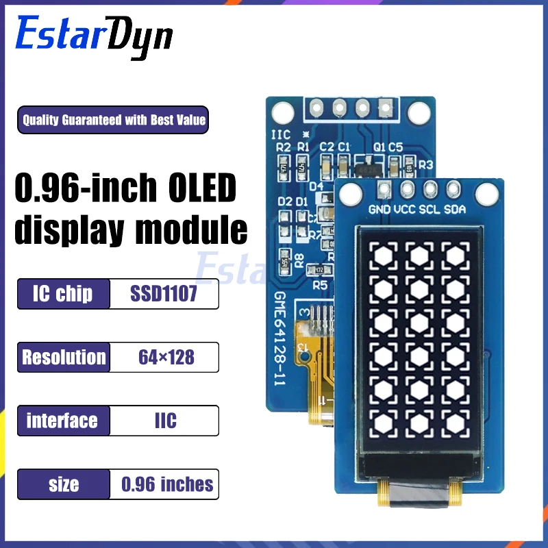 Display OLED de 0,96 polegadas 64x128 SSD1107 Módulo de tela vertical com branco para Arduino Raspberry Pi ESP32 DIY