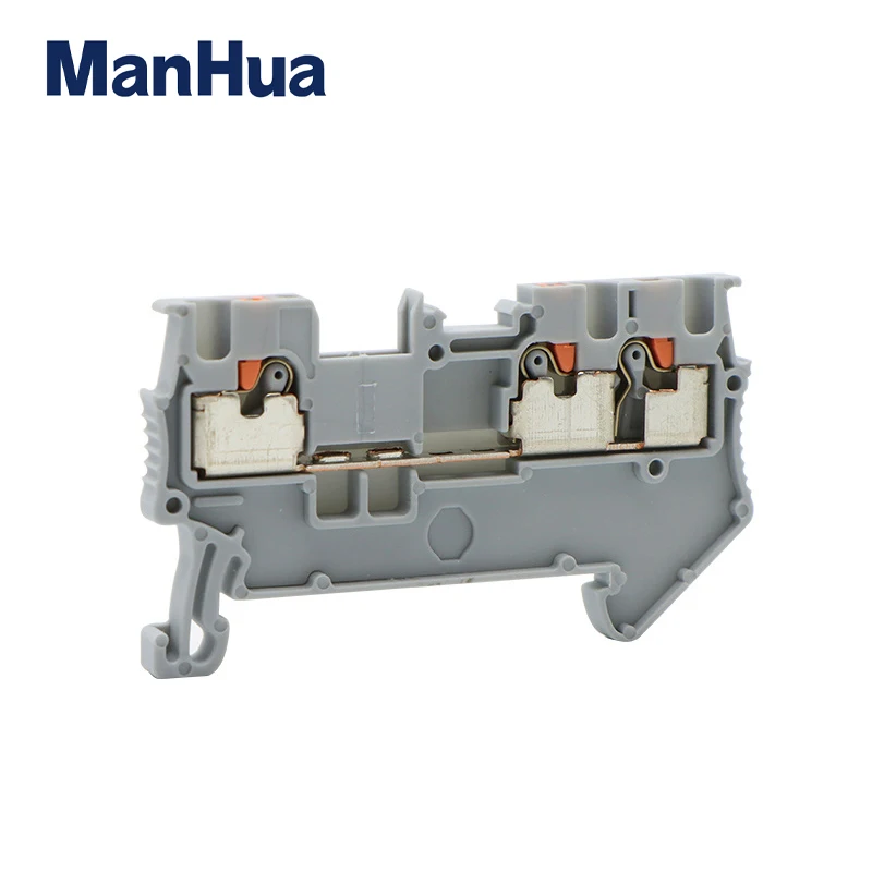ManHua 10Pcs Din Rail Terminal Blocks PT1.5-TWIN 3 Conductors Push In Spring Screwless Feed Through Wire Conductor