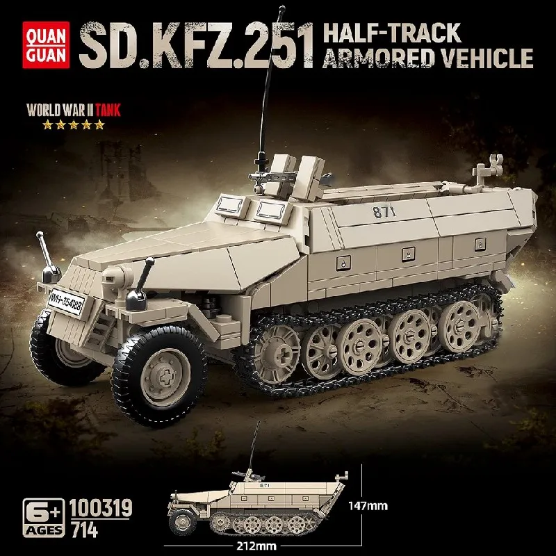 Ensemble de blocs de construction de char blindé militaire WW2, avec 3 figurines, Kits de réservoirs Technik à collectionner, modèle, cadeau d'anniversaire 714 pièces