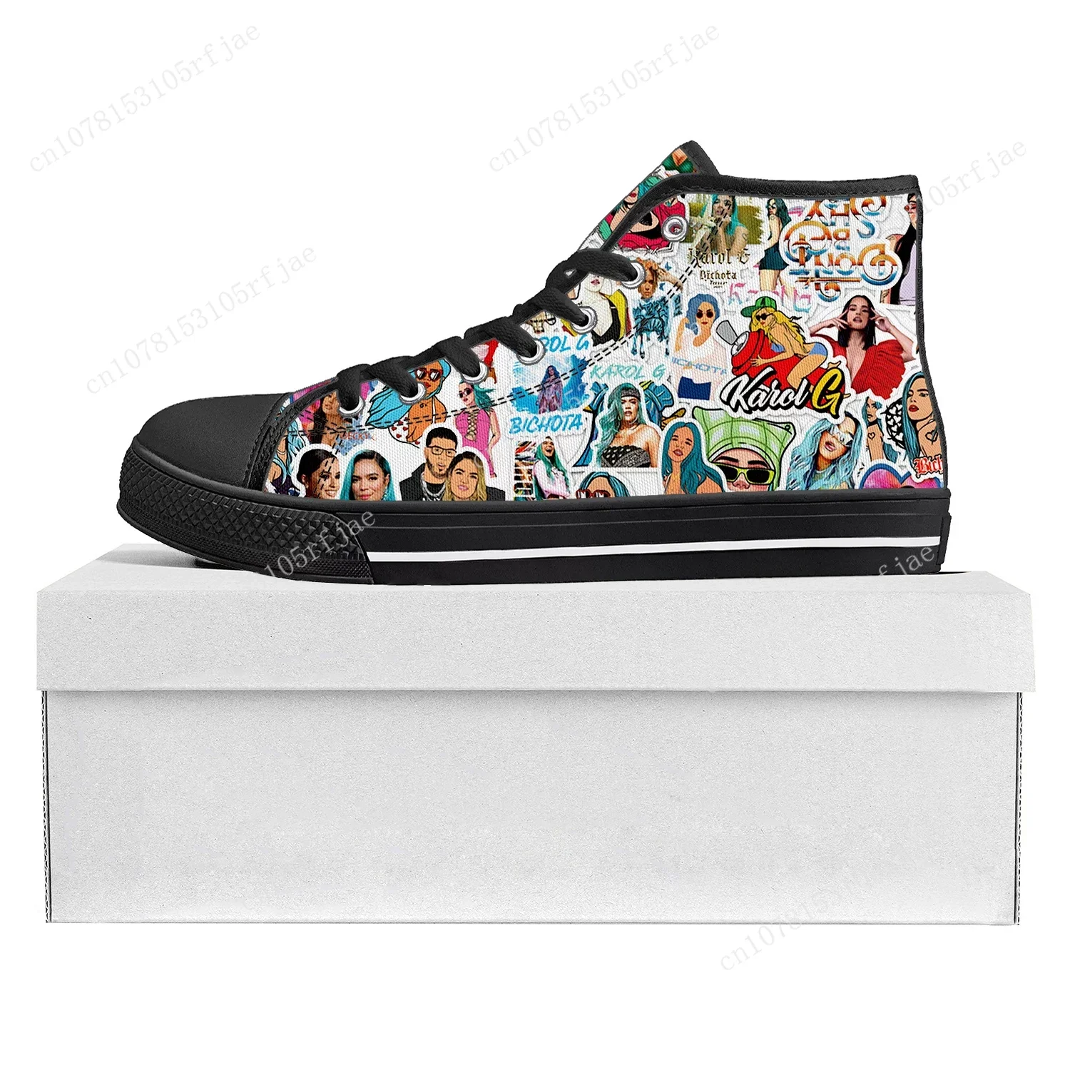 Karol G Singer Printed High Top High Quality Sneakers Mens Womens Teenager Canvas Sneaker Casual Couple Shoes Custom Shoe Black