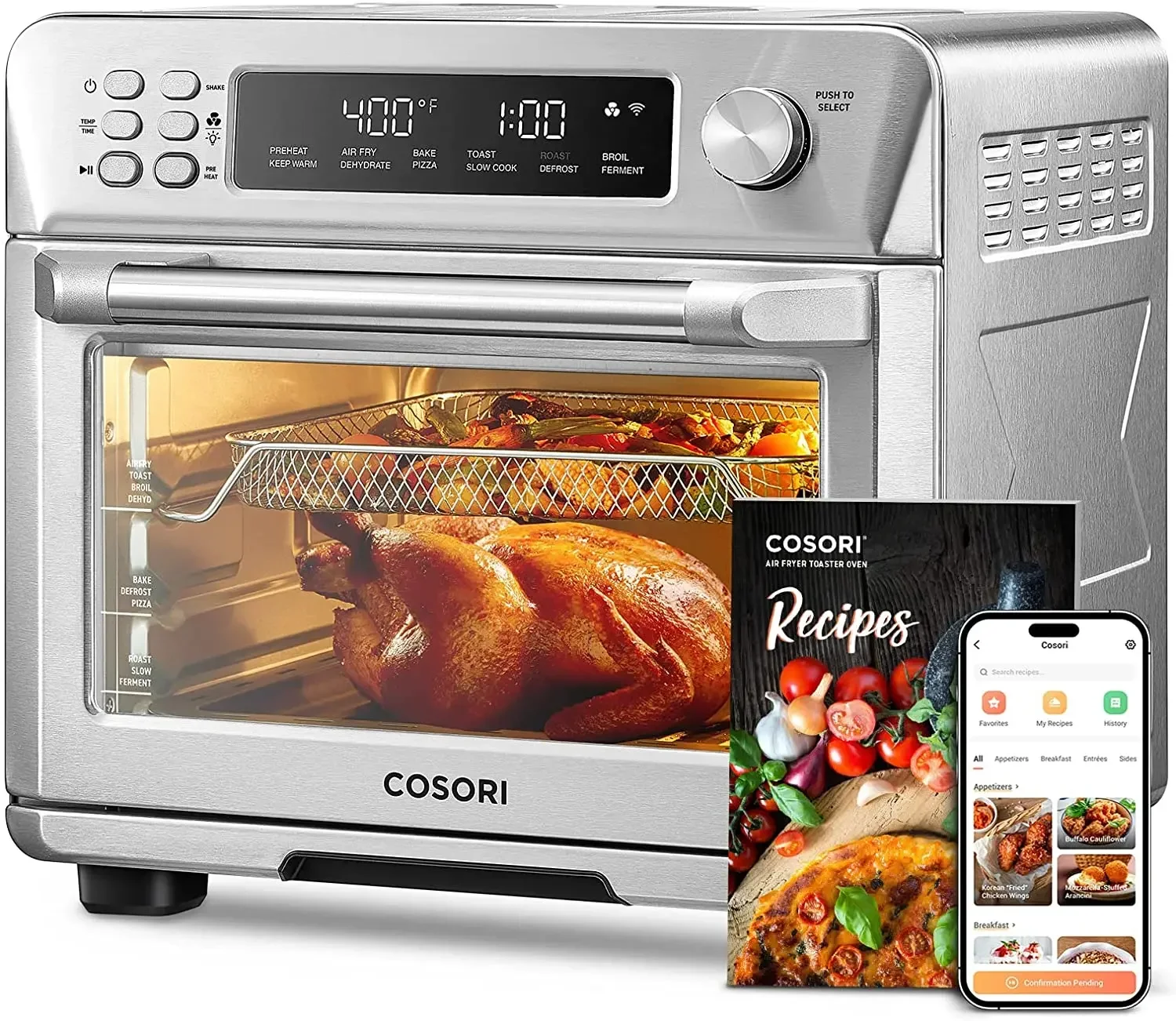 

2024 USA Air Fryer Toaster Oven Combo, 12-in-1 Convection Ovens Countertop, Stainless Steel, Smart, 6-Slice Toast