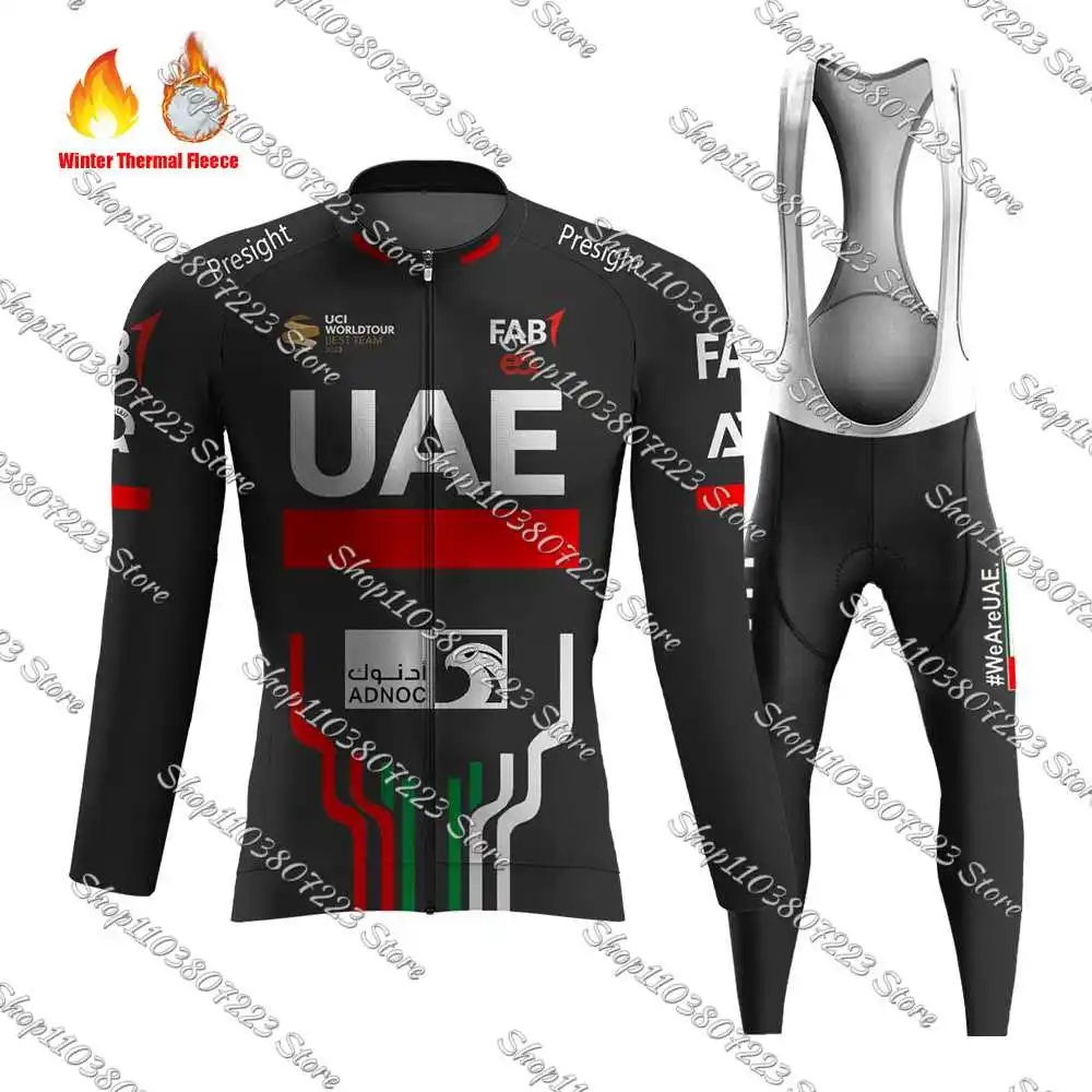 2024 Black UAE Cycling Jersey Winter Long Sleeve Set Completo Road Bike Clothing Dress Suit Bicycle Shirt