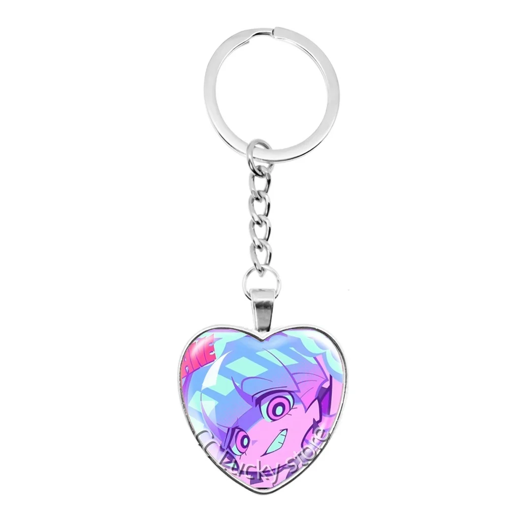 25mm Long Chain Heart Keychain Anime Panty & Stocking with Garterbelt Cartoon Character Panty Stocking Charms Jewelry Gift